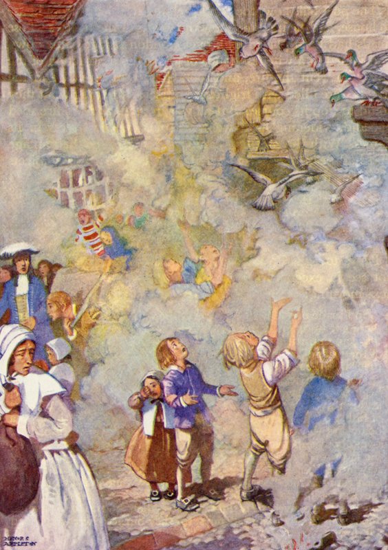 "Biedne gołębie nie chciały opuszczać swoich domów" (kolorowa litografia) autorstwa Honor Charlotte Appleton
