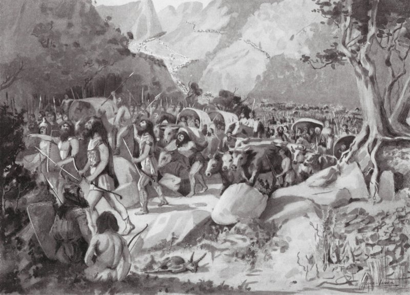 Migracja plemion scytyjskich przez przełęcz w górach Azji Mniejszej (litografia) autorstwa Horace Moore Jones