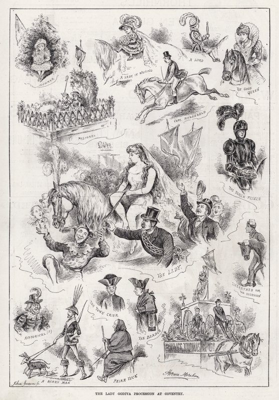 Procesja Lady Godiva w Coventry (grawerowanie) autorstwa Horace Morehen