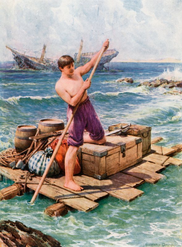 Ilustracja do Robinsona Crusoe autorstwa Howard Davie