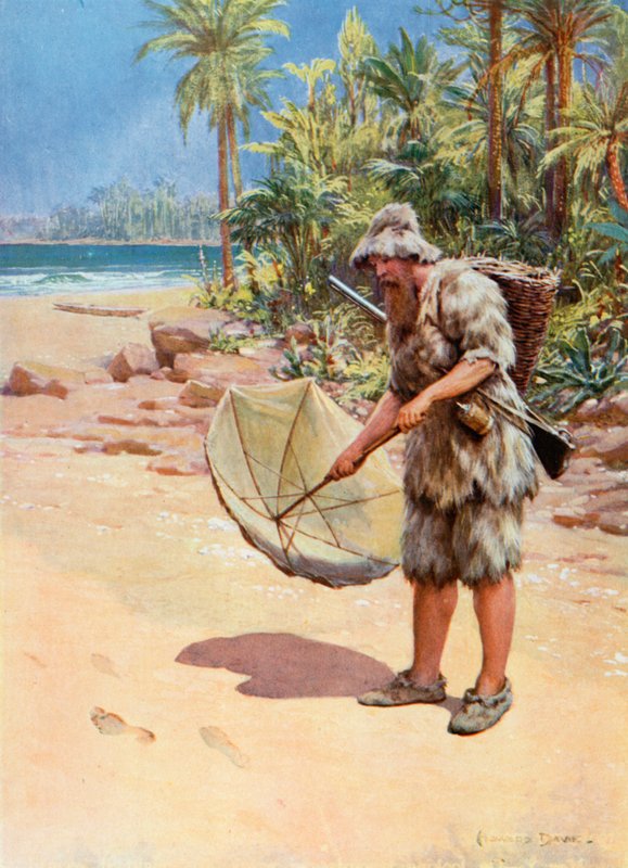 Ilustracja do Robinsona Crusoe autorstwa Howard Davie