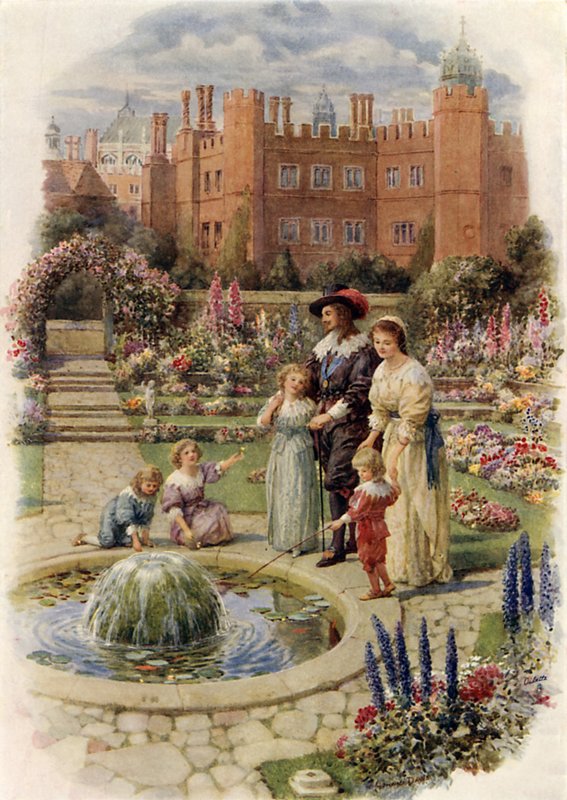 Król Karol I i królowa Henrietta w Hampton Court (kolor lito) autorstwa Howard Davie