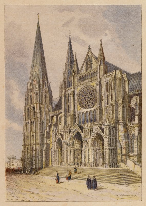 Notre-Dame De Chartres (kolorowa litografia) autorstwa Hubert Clerget