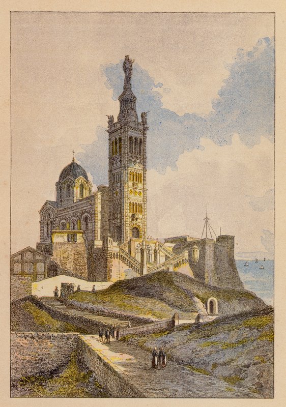 Notre-Dame De La Garde, Marsylia (kolorowa litografia) autorstwa Hubert Clerget