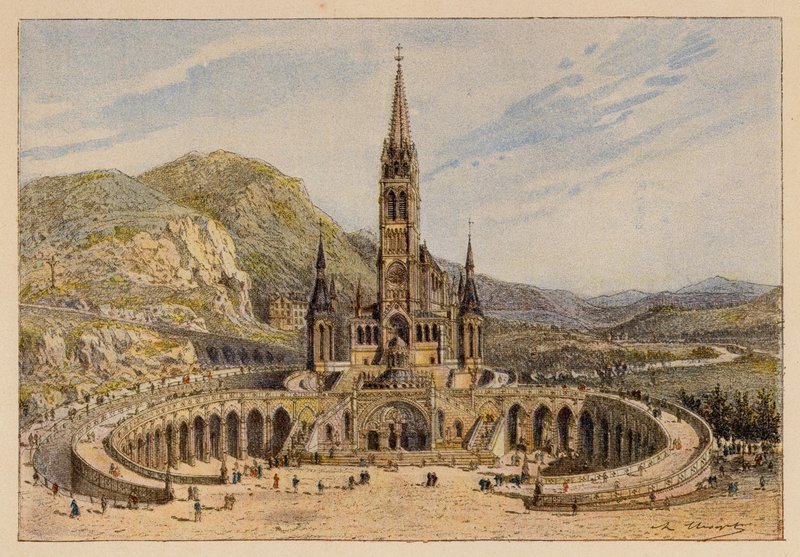 Notre-Dame De Lourdes (kolorowa litografia) autorstwa Hubert Clerget