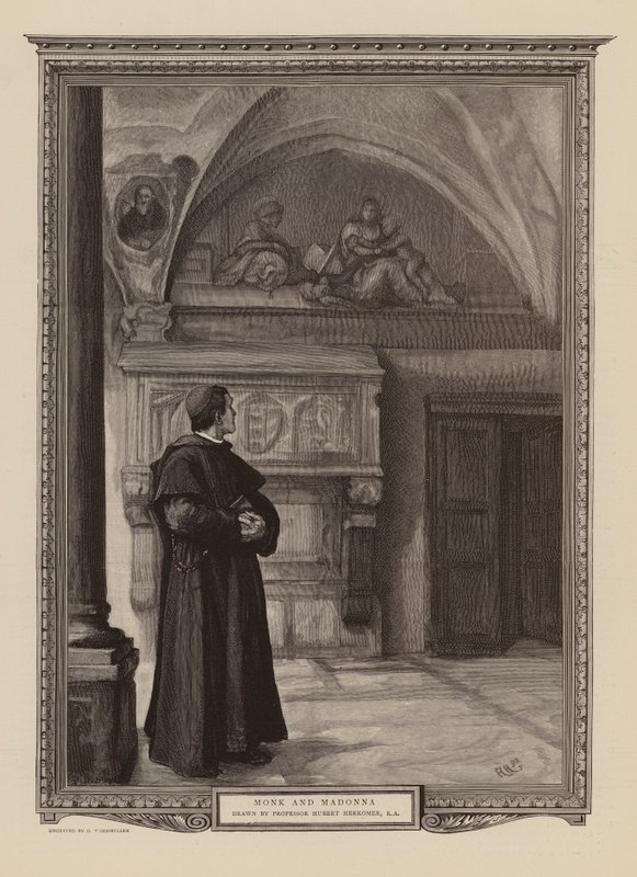 Mnich i Madonna (rycina) autorstwa Hubert von (after) Herkomer