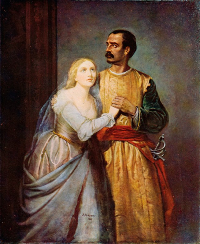 Szekspir: Otello i Desdemona, Otello, Akt I, Scena 3 (litografia kolorowa) autorstwa Hubert von (after) Herkomer