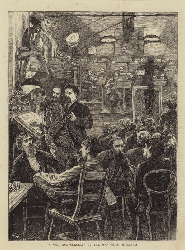Koncert na zadymę w wykonaniu Wędrownych Minstreli autorstwa Hubert von Herkomer