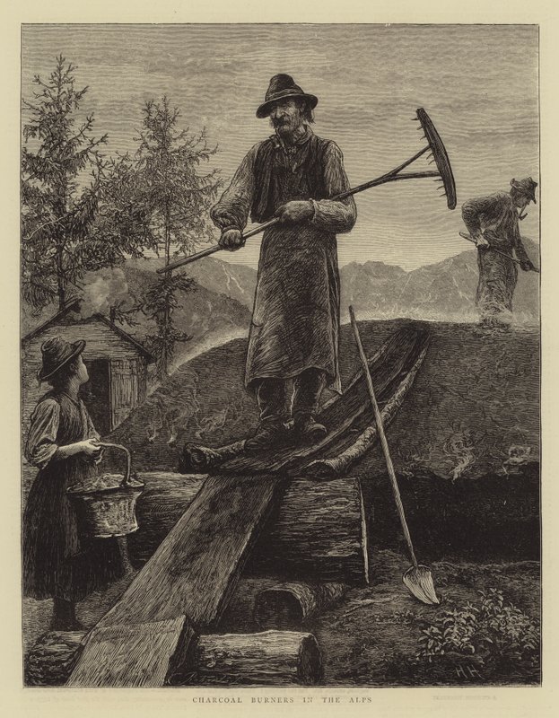 Palniki na węgiel drzewny w Alpach autorstwa Hubert von Herkomer