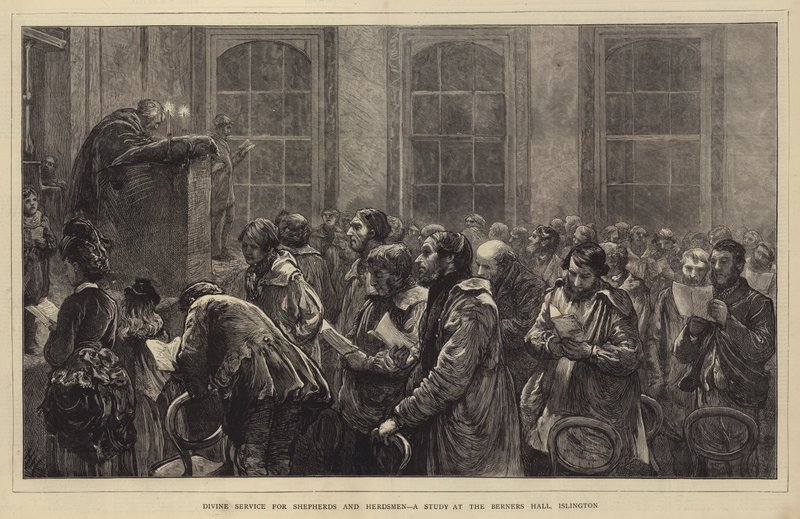 Boska służba dla pasterzy i pasterzy, gabinet w Berners Hall, Islington autorstwa Hubert von Herkomer