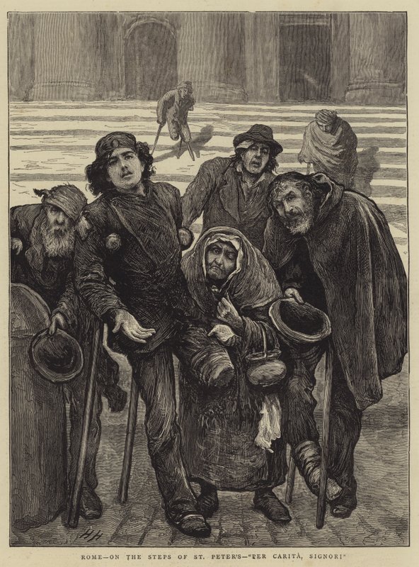 Rzym, na Schodach św. Piotra, Per Carita, Signori autorstwa Hubert von Herkomer