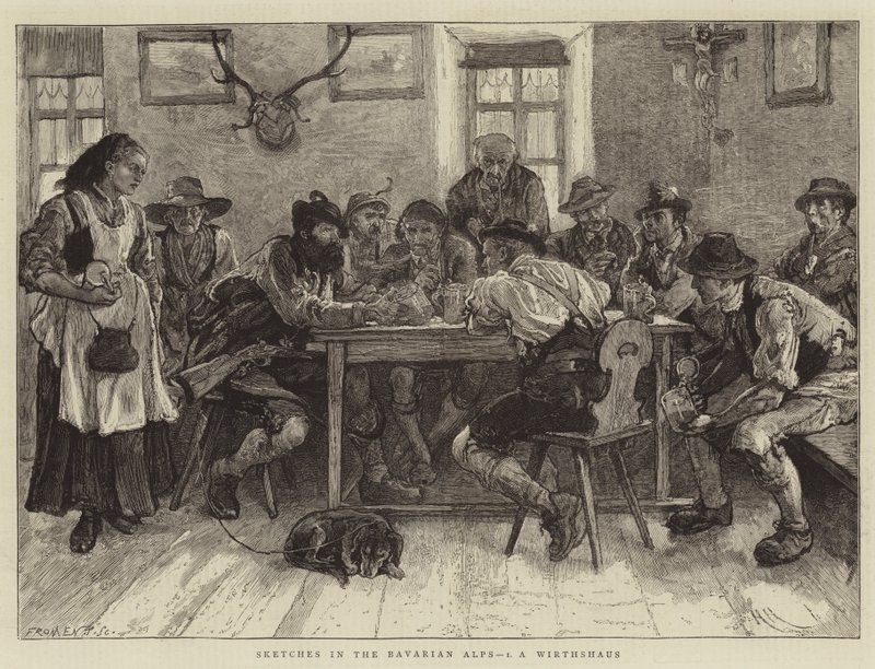 Szkice w Alpach Bawarskich, IN, a Wirtshaus autorstwa Hubert von Herkomer