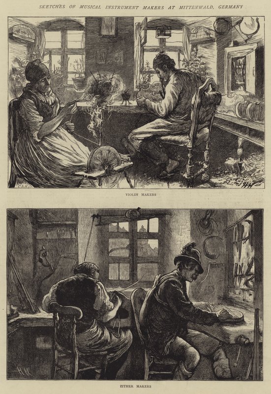 Szkice wytwórców instrumentów muzycznych w Mittenwald, Niemcy autorstwa Hubert von Herkomer