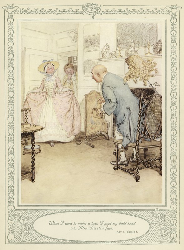 Ilustracja do złotnika Ona pochyla się, by podbić autorstwa Hugh Thomson