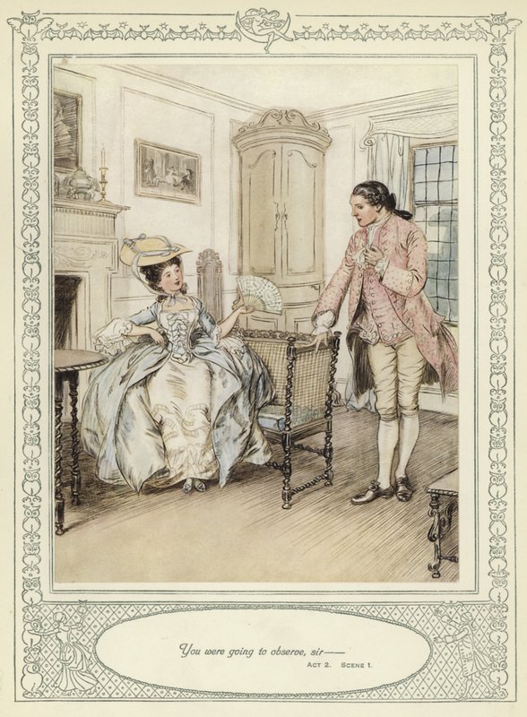 Ilustracja do złotnika Ona pochyla się, by podbić autorstwa Hugh Thomson