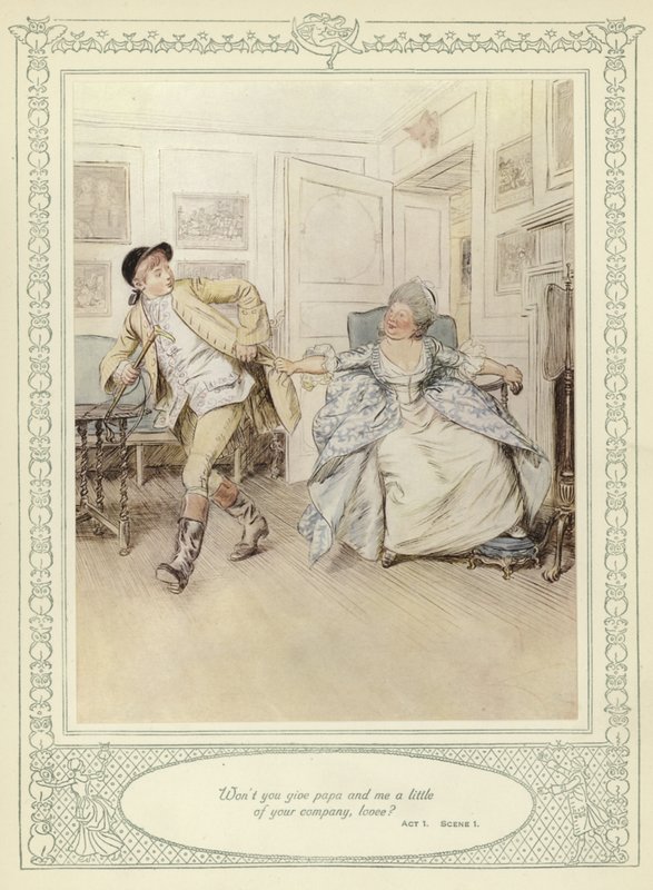 Ilustracja do złotnika Ona pochyla się, by podbić autorstwa Hugh Thomson