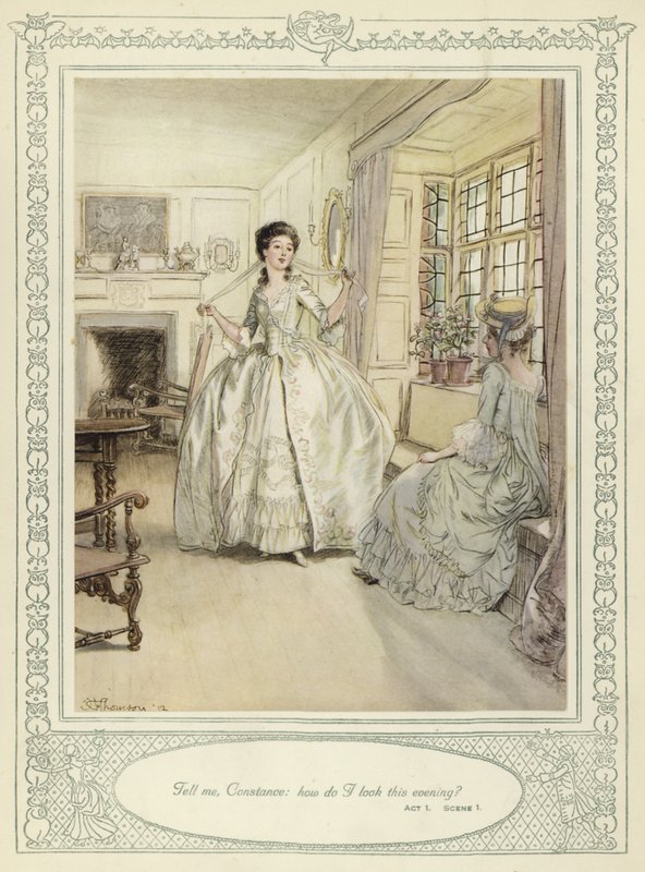 Ilustracja do złotnika Ona pochyla się, by podbić autorstwa Hugh Thomson