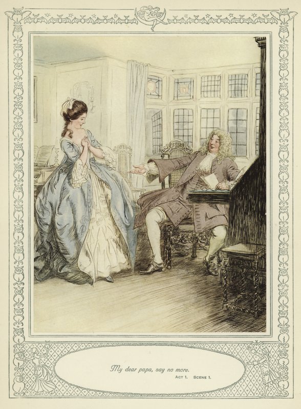 Ilustracja do złotnika Ona pochyla się, by podbić autorstwa Hugh Thomson