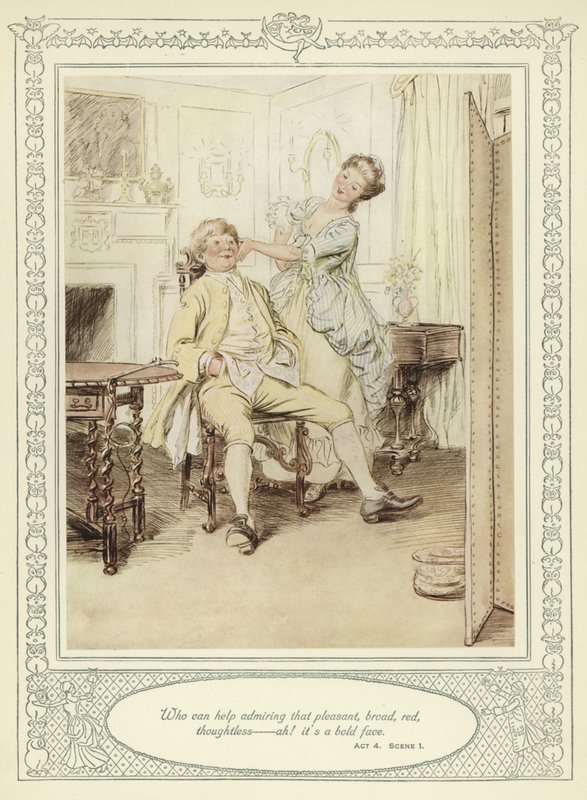 Ilustracja do złotnika Ona pochyla się, by podbić autorstwa Hugh Thomson