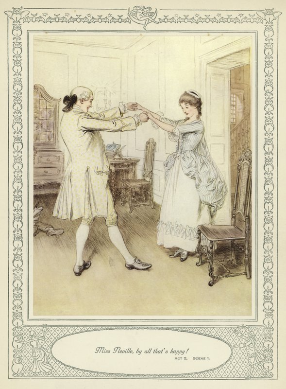 Ilustracja do złotnika Ona pochyla się, by podbić autorstwa Hugh Thomson