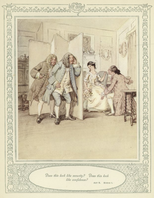 Ilustracja do złotnika Ona pochyla się, by podbić autorstwa Hugh Thomson