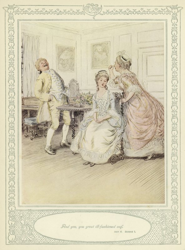 Ilustracja do złotnika Ona pochyla się, by podbić autorstwa Hugh Thomson