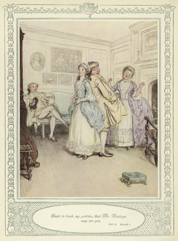 Ilustracja do złotnika Ona pochyla się, by podbić autorstwa Hugh Thomson