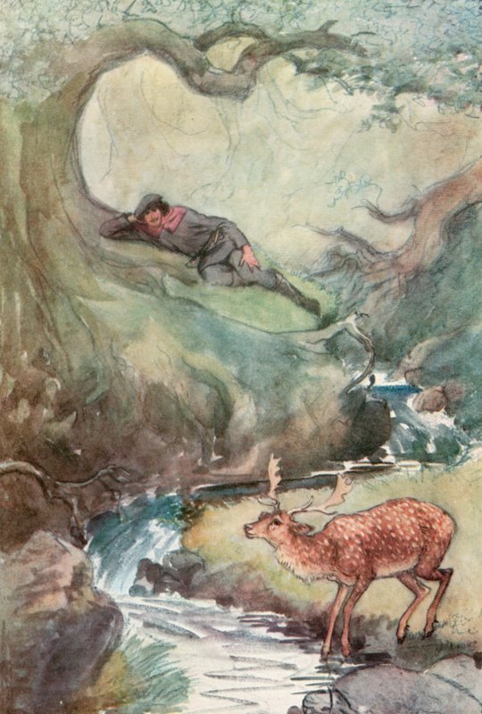 Ilustracja do Szekspira Jak wam się podoba (kolor lito) autorstwa Hugh Thomson