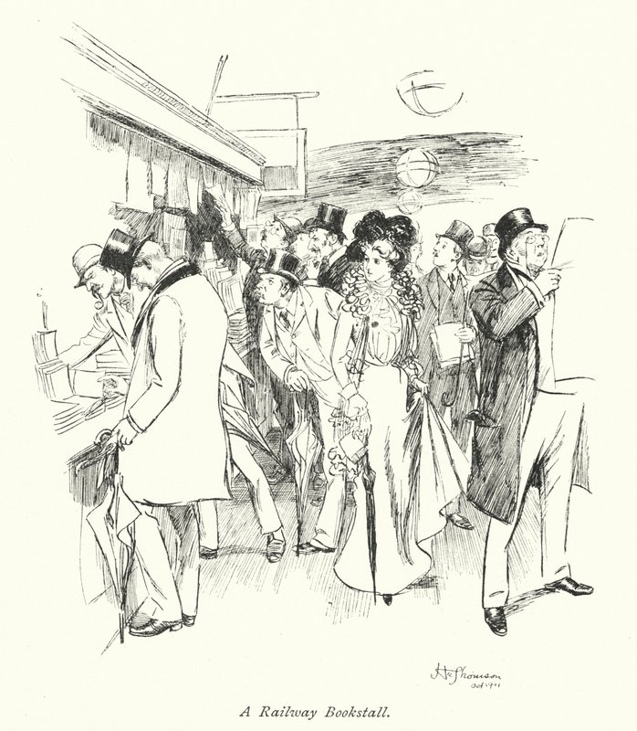 Londyn: A Railway Bookstall (kolorowa litografia) autorstwa Hugh Thomson