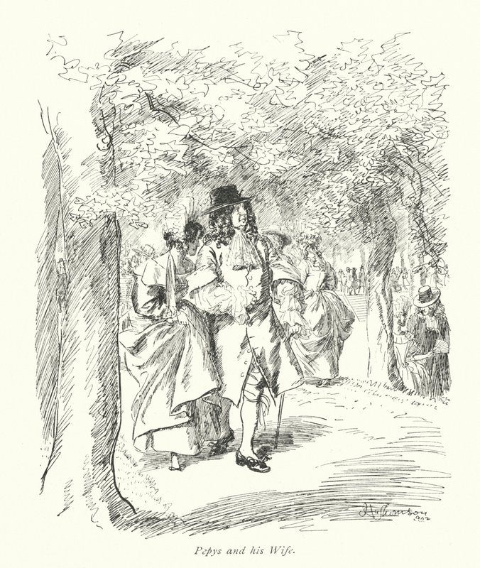 Londyn: Pepys i jego żona (kolorowa litografia) autorstwa Hugh Thomson