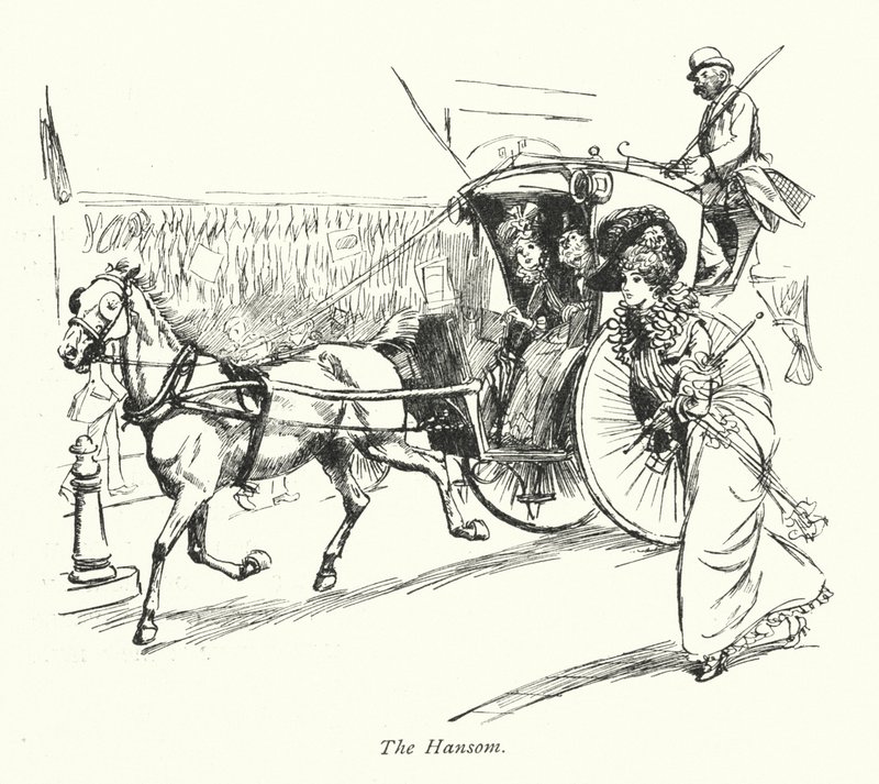 Londyn: The Hansom (kolorowa litografia) autorstwa Hugh Thomson