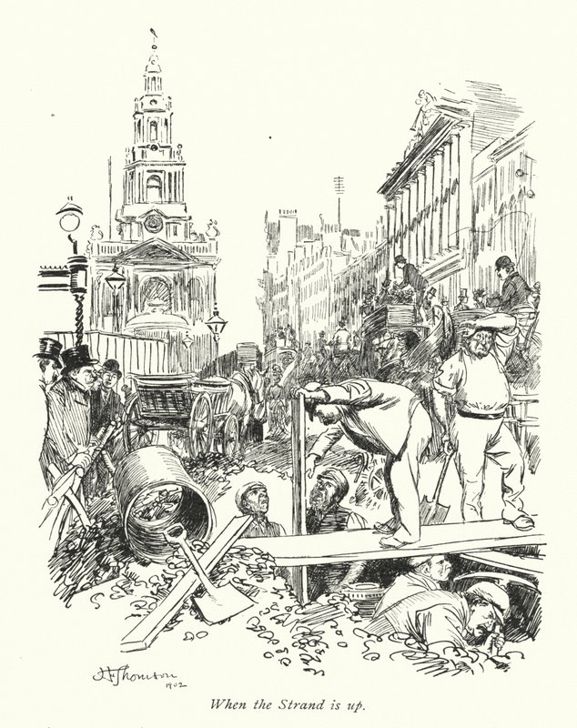 Londyn: When the Strand is up (kolorowa litografia) autorstwa Hugh Thomson