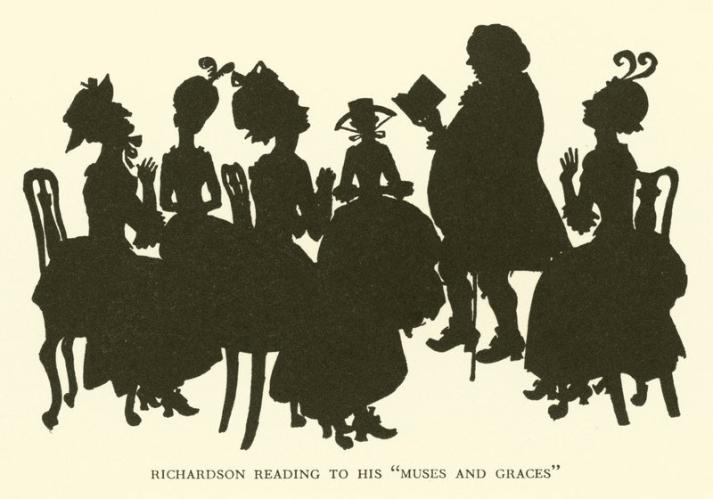Richardson czytanie do jego „Muz i łask” (grawerowanie) autorstwa Hugh Thomson