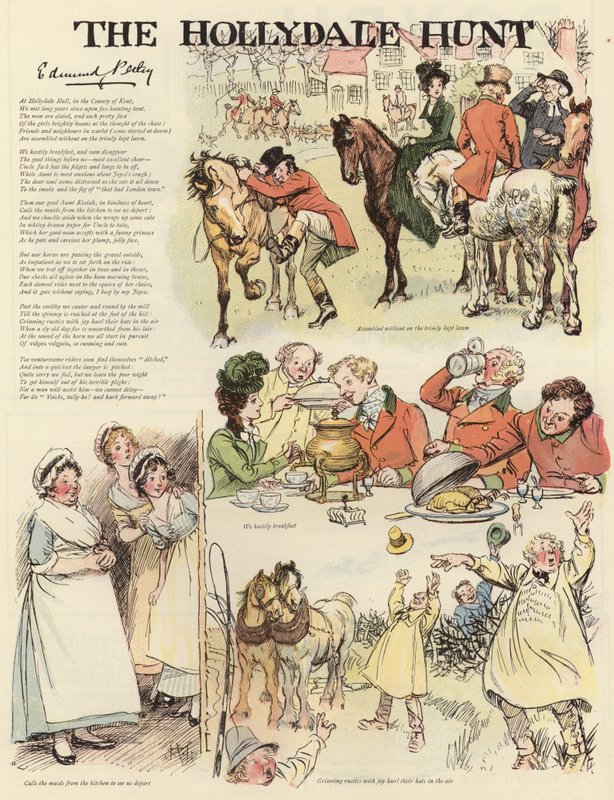 Seria ilustracji przedstawiających polowanie na Hollydale autorstwa Hugh Thomson