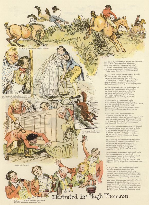 Seria ilustracji przedstawiających polowanie na Hollydale autorstwa Hugh Thomson