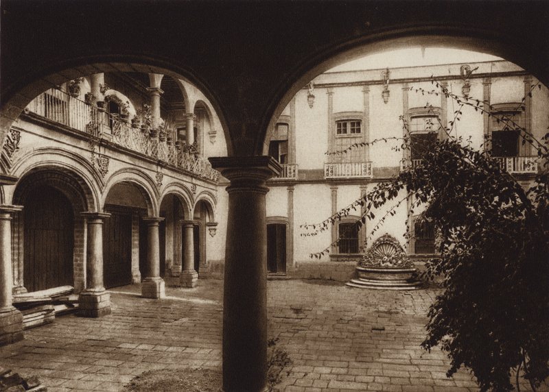 Meksyk: stolica Mejico, Casa del Conde de Santiago (zdjęcie czarno-białe) autorstwa Hugo Brehme