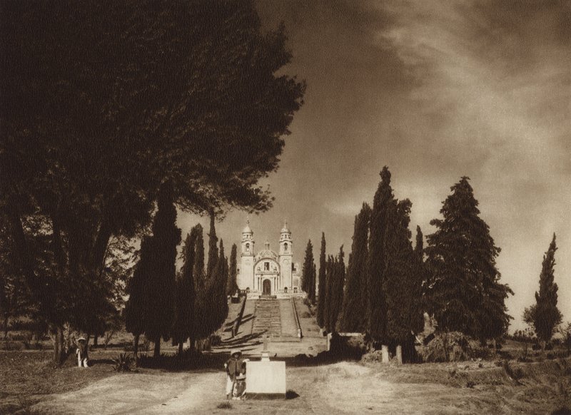 Meksyk: Cholula, kościół Guadalupe (zdjęcie czarno-białe) autorstwa Hugo Brehme