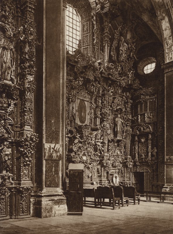 Meksyk: Kościół w Tepozotlan (zdjęcie czarno-białe) autorstwa Hugo Brehme