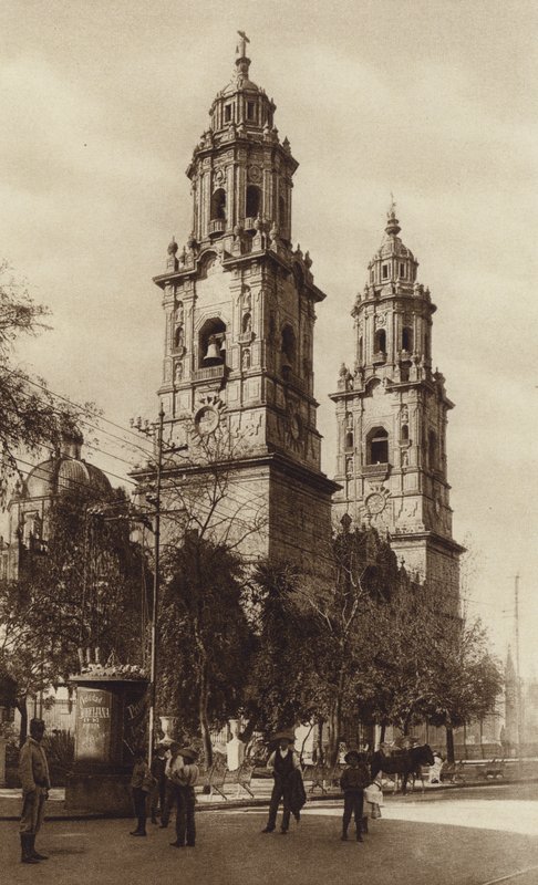 Meksyk: Morelia, La Catedral (zdjęcie czarno-białe) autorstwa Hugo Brehme