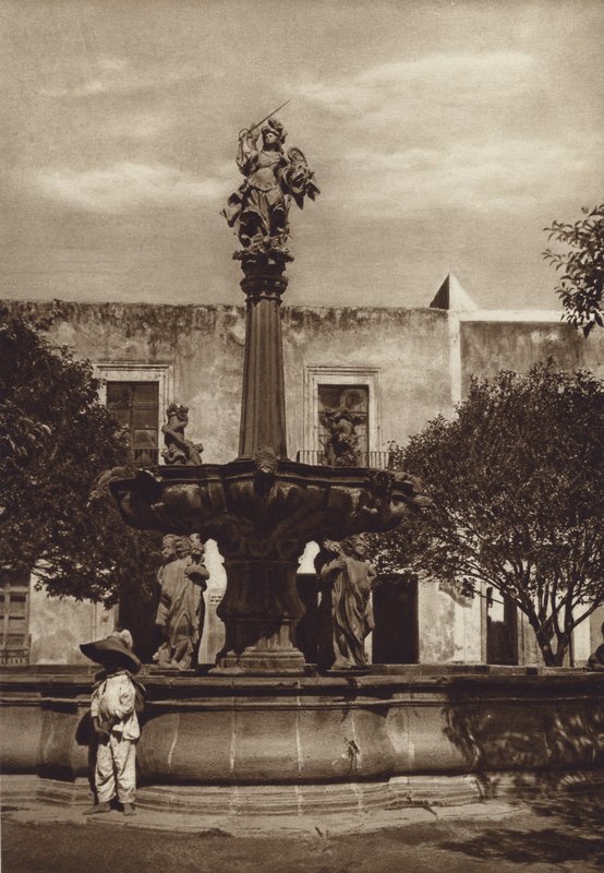 Meksyk: Puebla, Fuente de San Miguel (zdjęcie czarno-białe) autorstwa Hugo Brehme