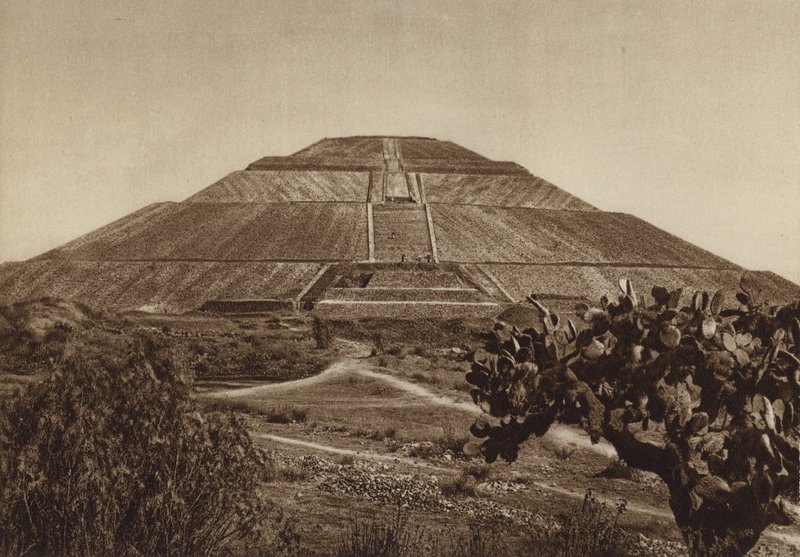 Meksyk: San Juan Teotihuacan, fasada zachodnia (zdjęcie czarno-białe) autorstwa Hugo Brehme