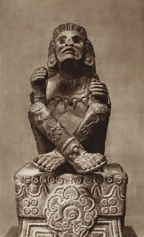 Meksyk: Xochipilli z maską, Muzeum Narodowe (zdjęcie czarno-białe) autorstwa Hugo Brehme