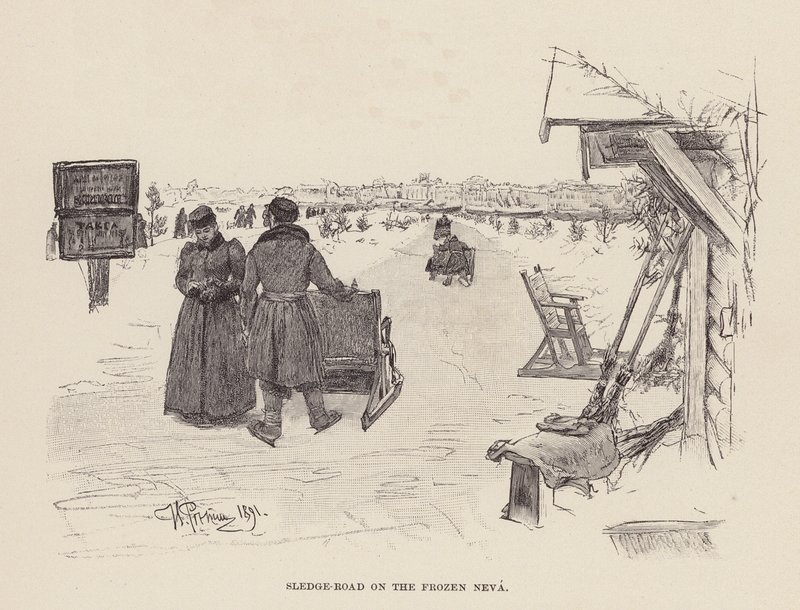 Tor saneczkowy na Fronzen Neva (grawerunek) autorstwa Ilya Efimovich (after) Repin