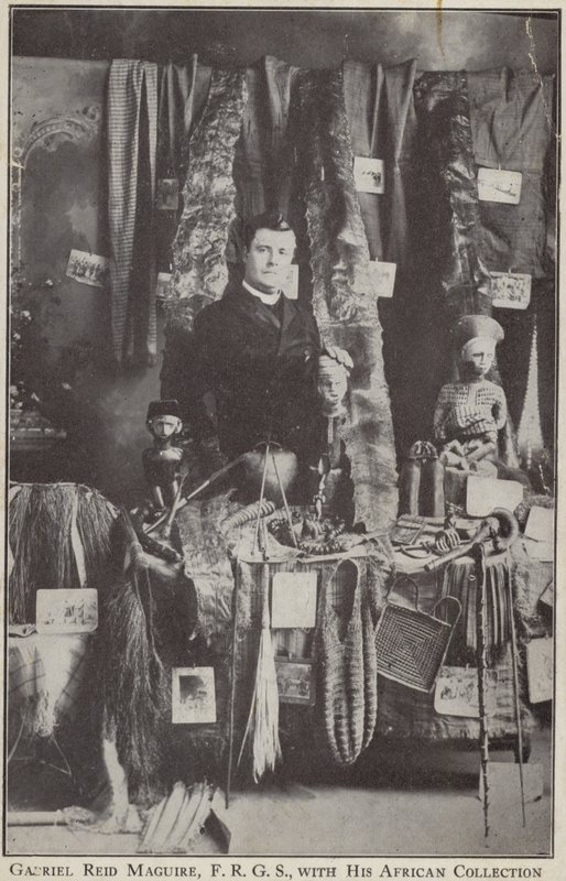 Gabriel Reid Maguire, irlandzki odkrywca, z jego afrykańską kolekcją autorstwa Irish Photographer