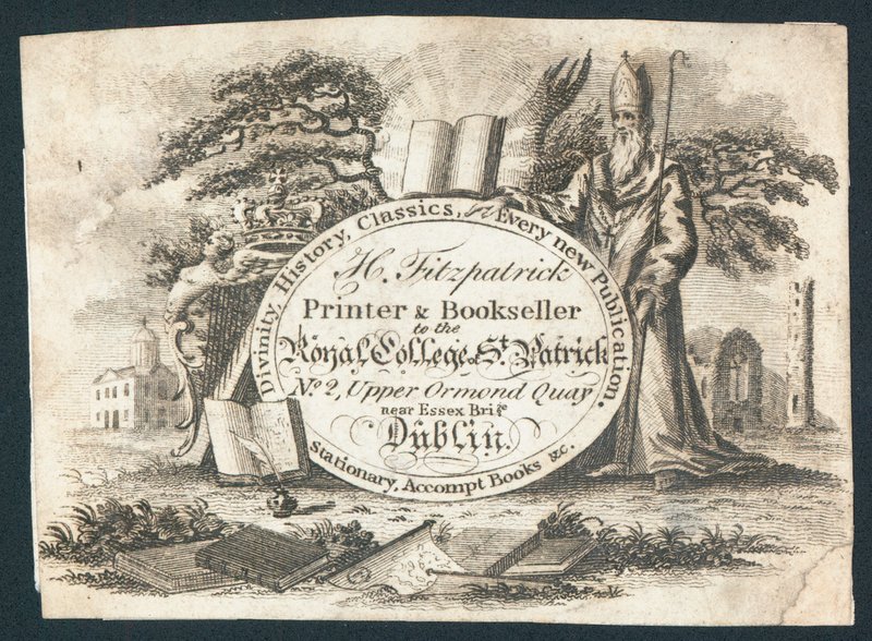 H Fitzpatrick, drukarz i księgarz w Royal College of Saint Patrick, karta handlowa autorstwa Irish School