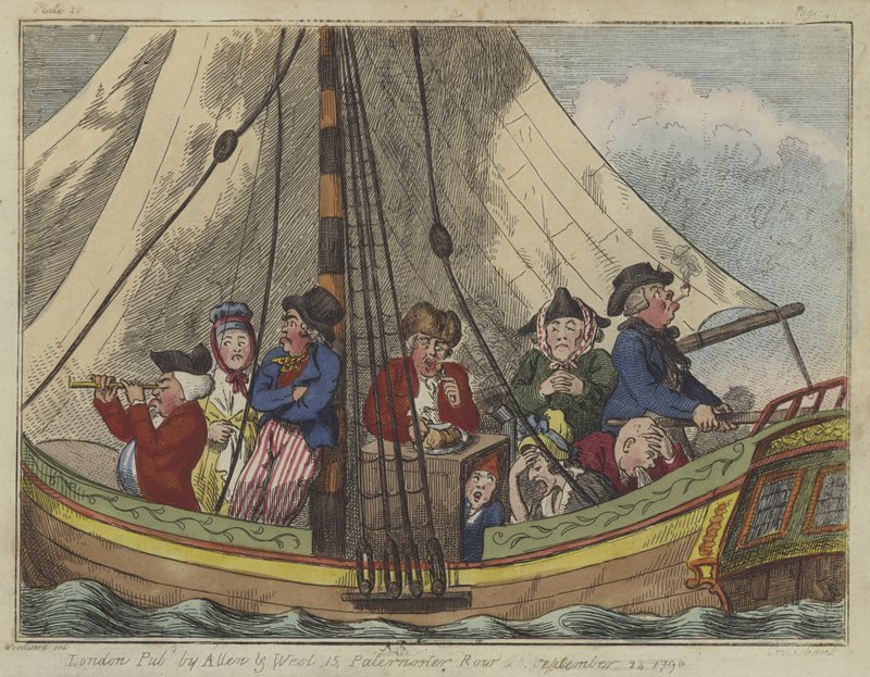 Podróż morska, 1796 (kolorowa akwaforta) autorstwa Isaac Robert Cruikshank