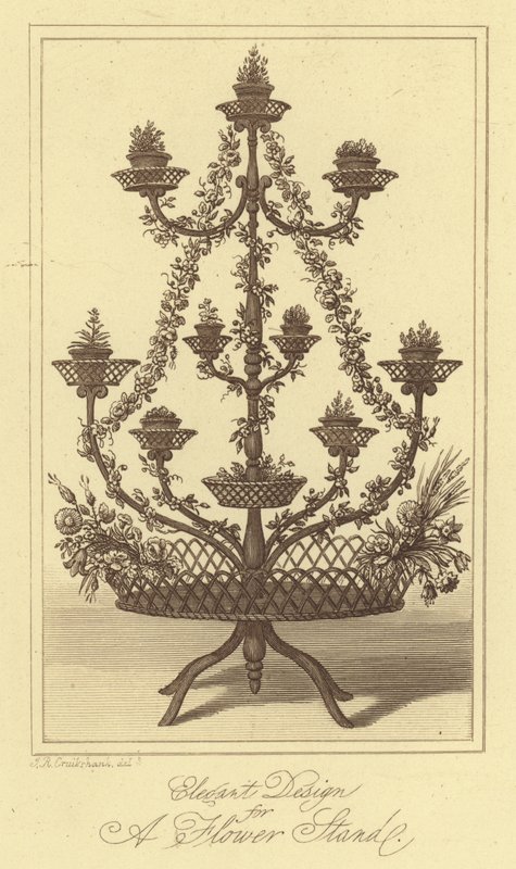 Eleganckie wzornictwo na kwietnik (grawerunek) autorstwa Isaac (after) Cruikshank