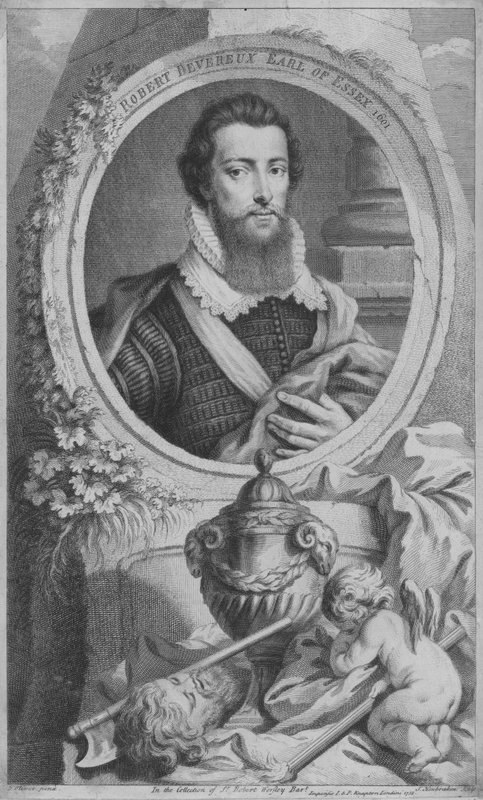 Robert Devereux, 2. hrabia Essex, angielski żołnierz i ulubieniec królowej Elżbiety I (grafika) autorstwa Isaac (after) Oliver