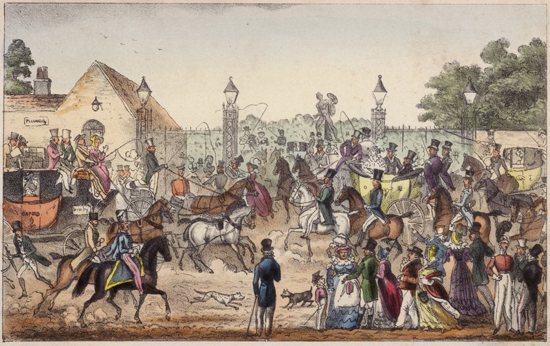 Przylot, czyli zachodnie wejście do Cockney Land (kolorowy grawerunek) autorstwa Isaac Robert Cruikshank