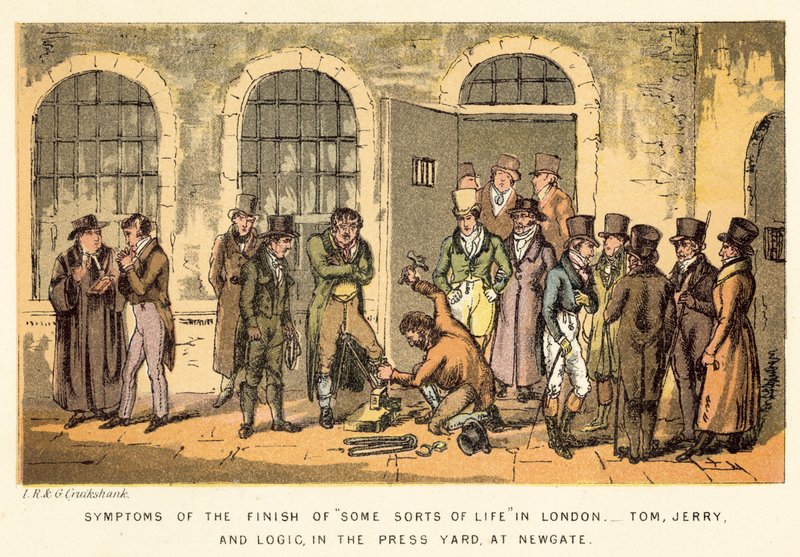 Objawy zakończenia pewnego rodzaju życia w Londynie, Tom, Jerry i Logic, w Press Yardzie, w Newgate autorstwa Isaac, Robert and George Cruikshank
